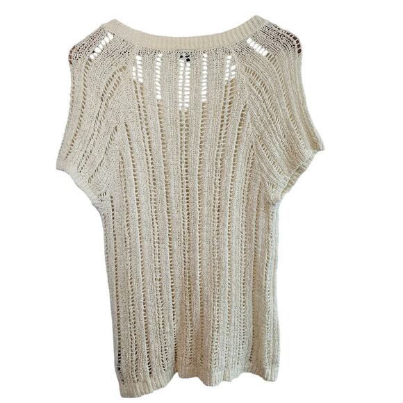 Torrid Open Knit Blouse Women 2X Cream Boho Cottage Coastal Short Sleeve Neutral - Picture 2 of 9